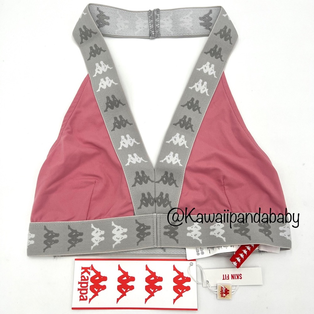 NWT Kappa Anasco Dolls Kill Banda Pink Grey Halter Crop Sports Bra Top Large